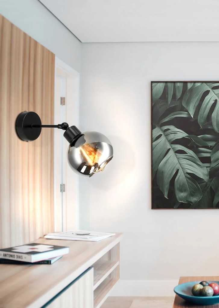 BERGE Sklenená LED nástenná lampa 1xE27 - dymová guľa