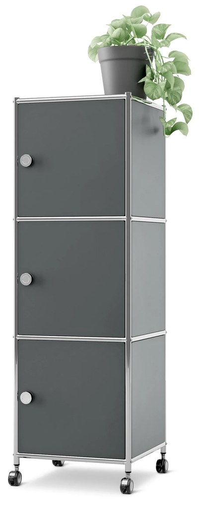 Kovová skrinka na kolieskach »CN3« s 3 dvierkami, sivá