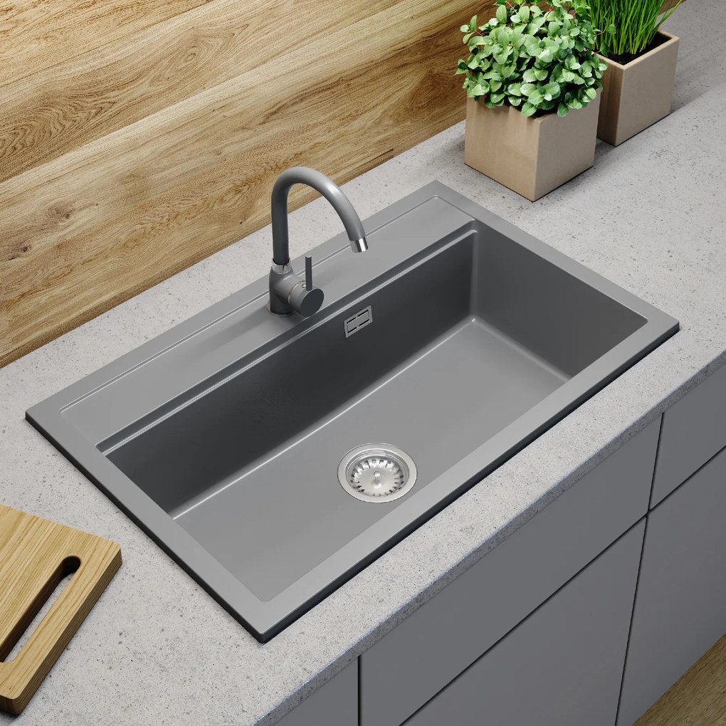 Gamma Advance, 1-komorový granitový drez 805x505x210 mm, šedá, GMA-ZLE000119