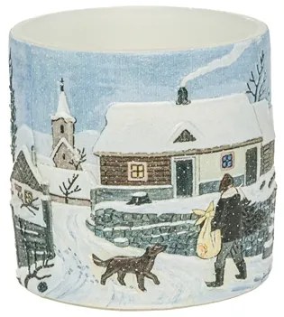 Lampáš s ilustráciou zimnej dediny
