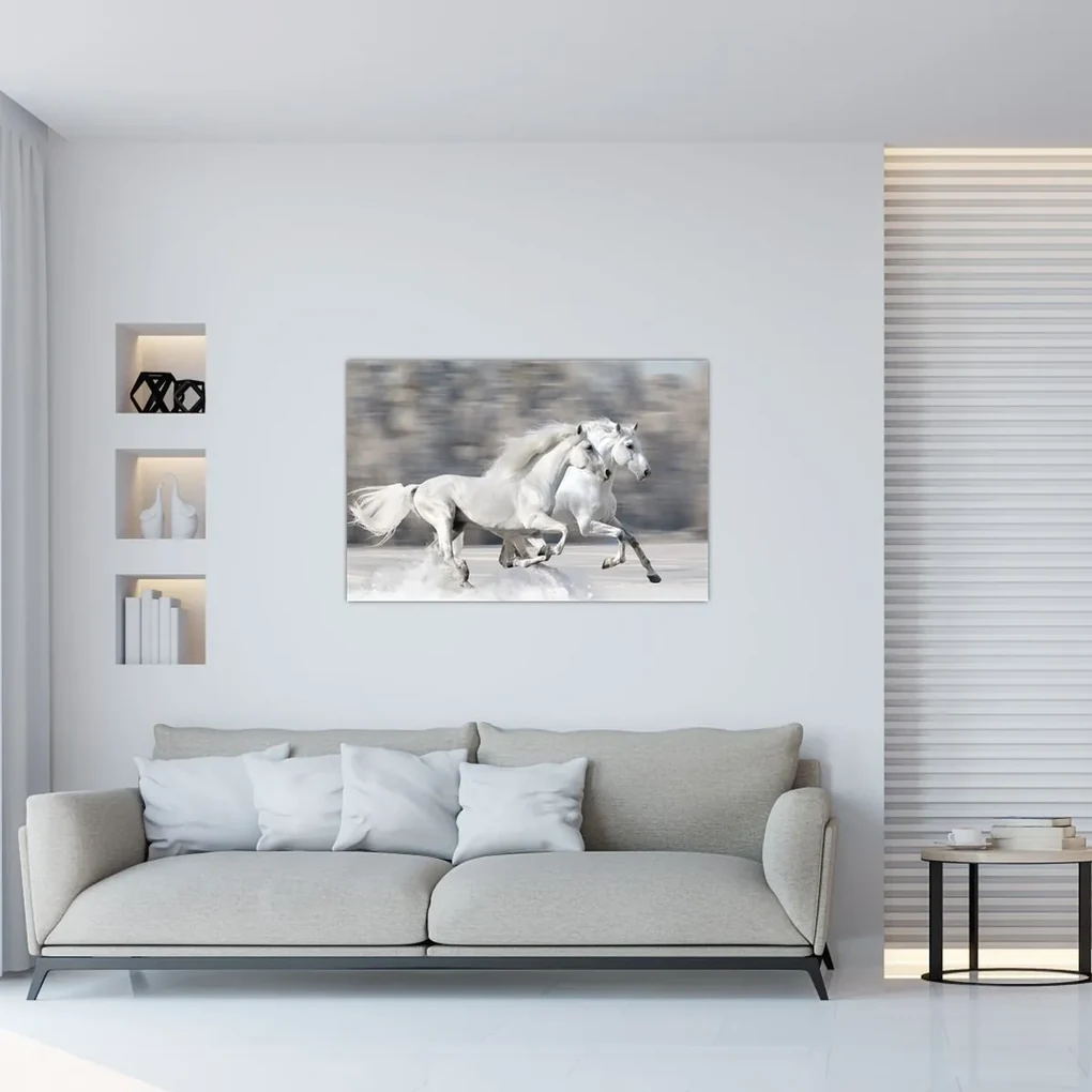 Obraz - Biele kone v zime (90x60 cm)