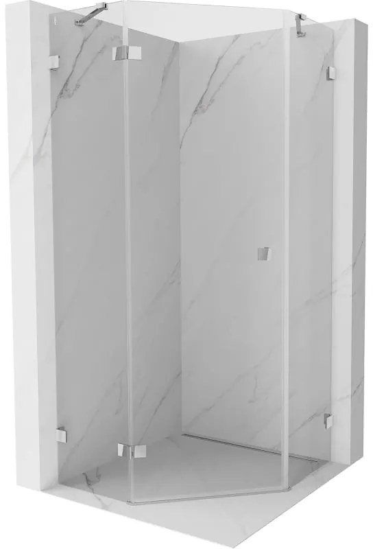 Mexen Lunar, päťuholníkový sprchový kút naklápací doľava 80 x 80 cm, 8mm číre sklo, chrómový profil, 831-080L-080P-01-00-L