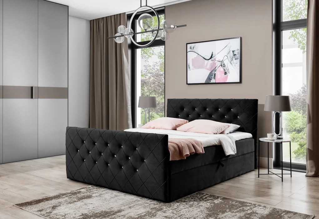 Čalúnená posteľ boxspring MATRAGI + topper, 140x200, béžová