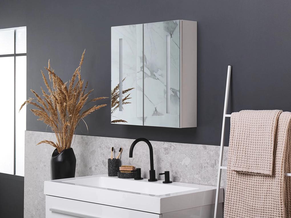 Kúpelňová zrkadlová skrinka biela / strieborná s LED osvetlením 60 x 60 cm CHABUNCO Beliani