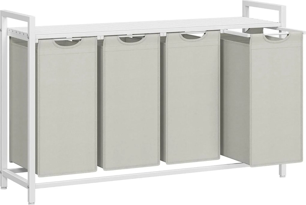 VASAGLE 4-kôšový prádlový kôš 4 × 40 L, 116 × 33 × 72 cm, krémovo biely a matne biely