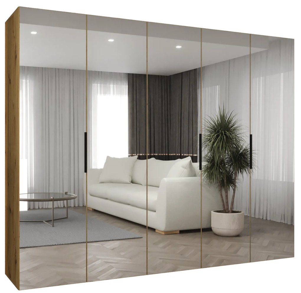 Šatníková skriňa 250 cm Mirabella 3 (dub artisan + čierna). Akcia -20%. Vlastná spoľahlivá doprava až k Vám domov. 1126479