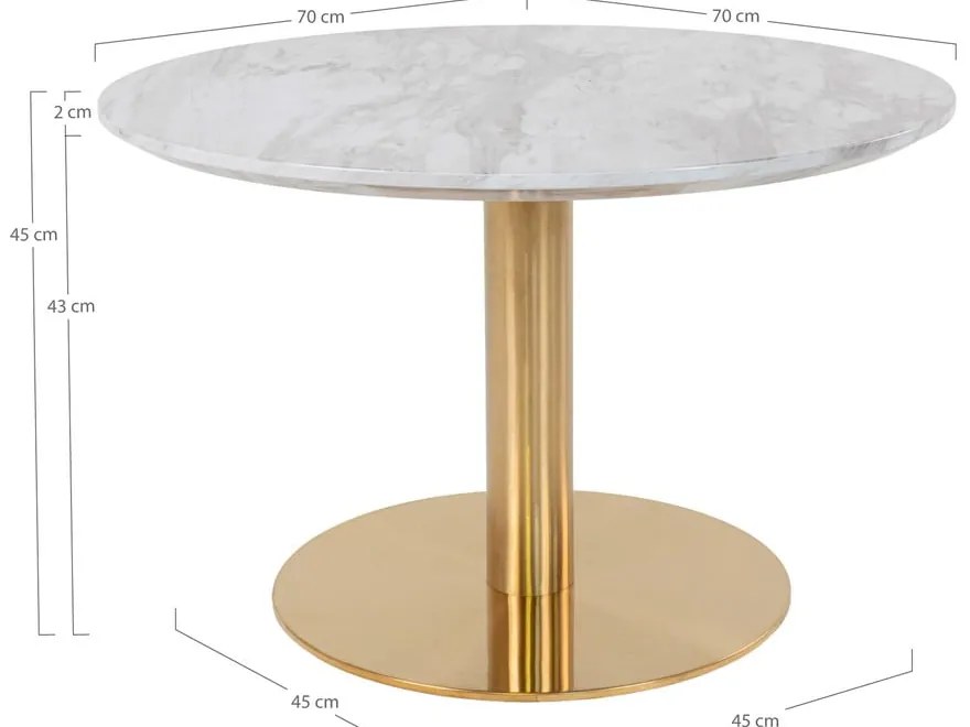 Okrúhly konferenčný stolík v bielo–zlatej farbe s doskou v dekore mramoru 70x70 cm Bolzano – House Nordic