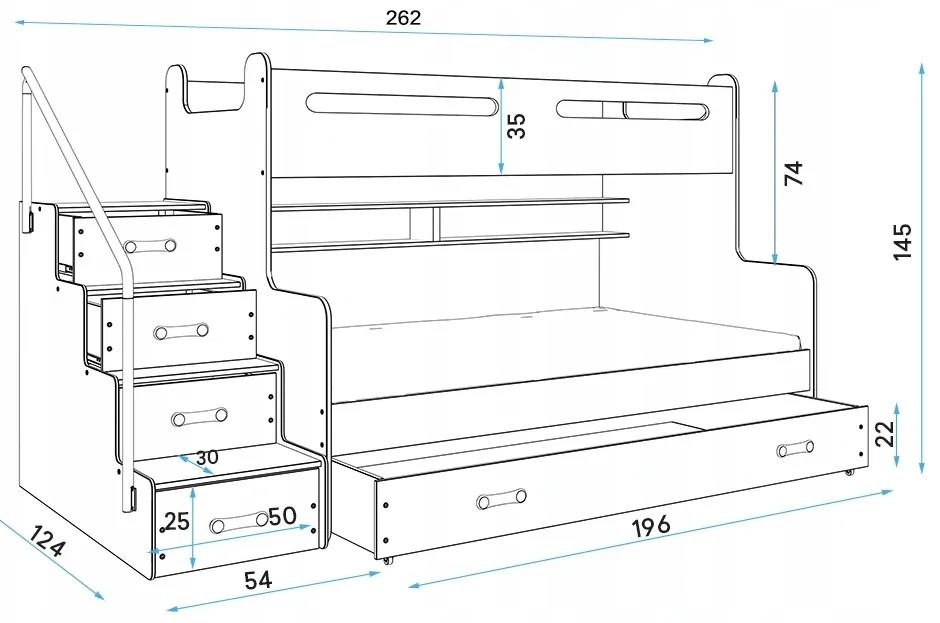Interbeds Poschodová posteľ MAX 3 + 3x matrace 200x120 ružovo-biela 2024