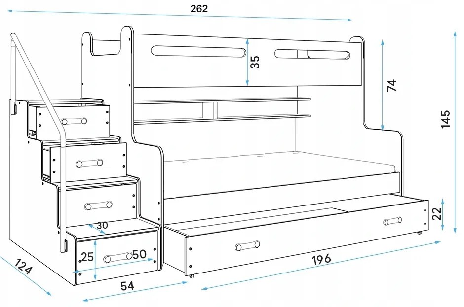 Interbeds Poschodová posteľ MAX 3 + 3x matrace 200x120 sivo-biela 2025