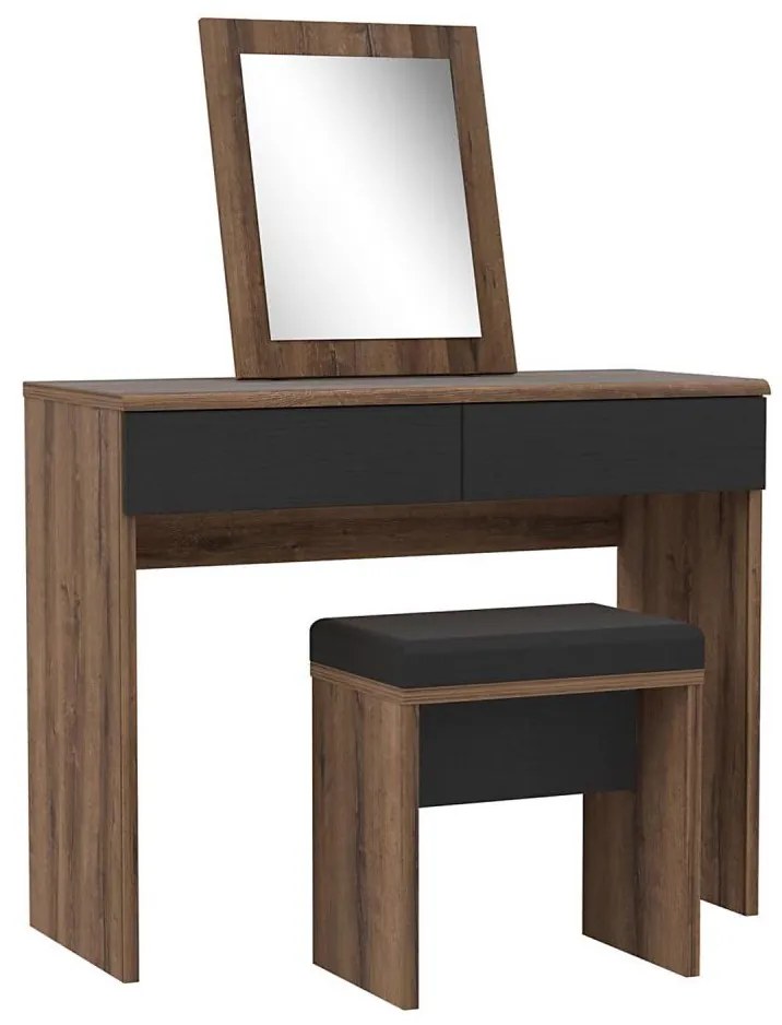 Toaletný stolík JUNO + taburet 45x29,6 cm hnedá/čierna
