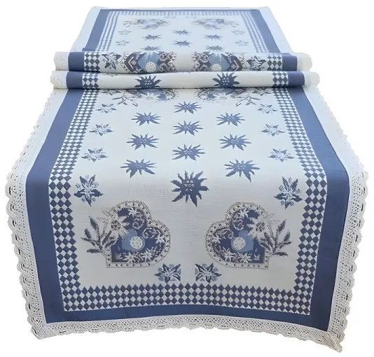 Obrus Kráľovstvo srdcí – modrý 40x140 cm