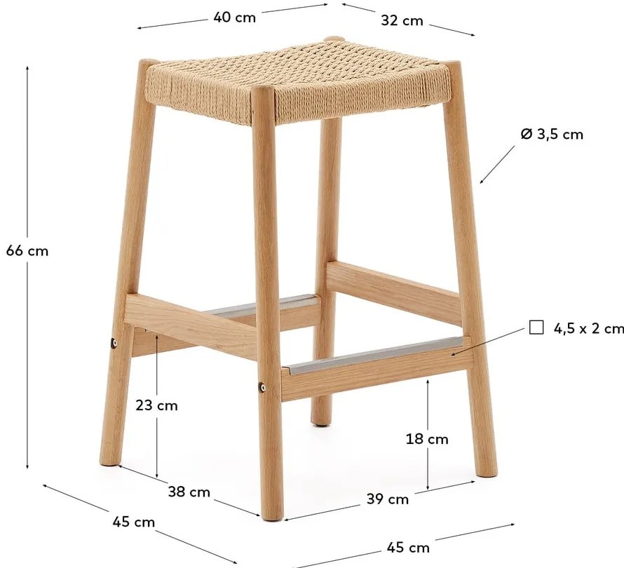 Barové stoličky z dubového dreva v prírodnej farbe v súprave 2 ks (výška sedadla 66 cm) Yalia – Kave Home