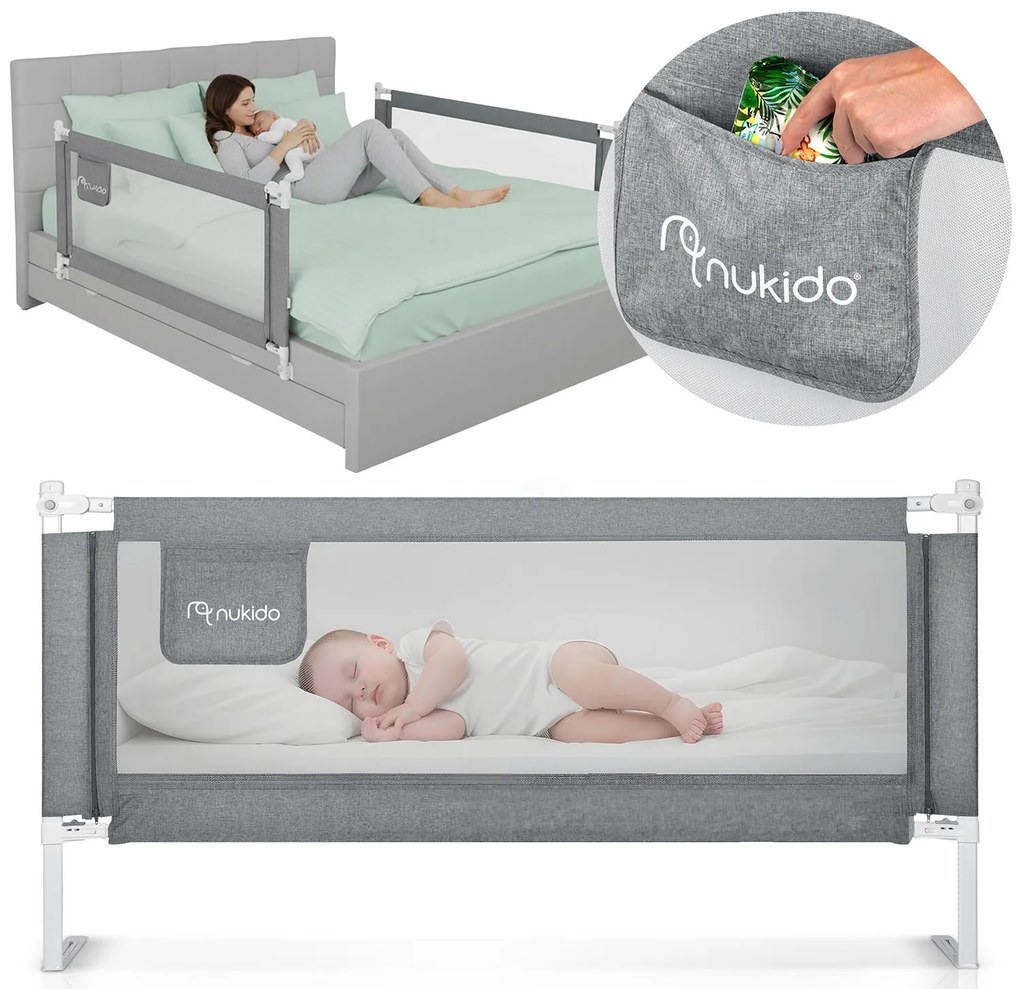 Bezpečnostná zábrana k posteli 180 cm Nukido NK-227 - sivá