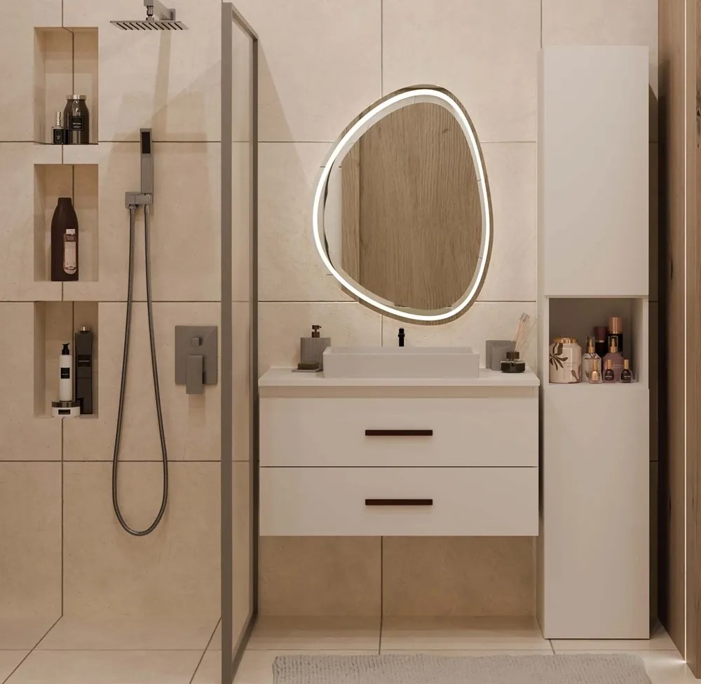 Závěsná skříňka pod umyvadlo s deskou NEL 2S 80 cm kašmírová