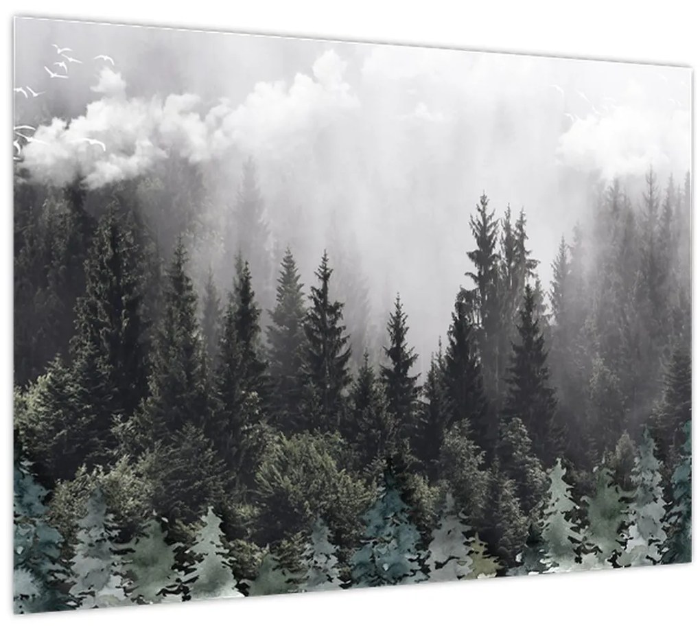 Obraz - Les s ilustrovanými prvkami (70x50 cm)