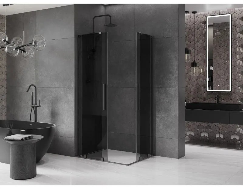 Mexen Velar Duo, sprchový kút s posuvnými dverami 100 x 90 cm, 8mm šedé sklo, brúsený grafit, 871-100-090-42-95