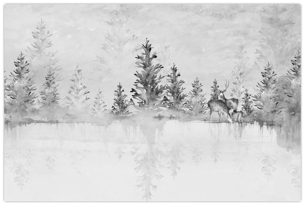 Obraz - Jelene pri jazere (90x60 cm)