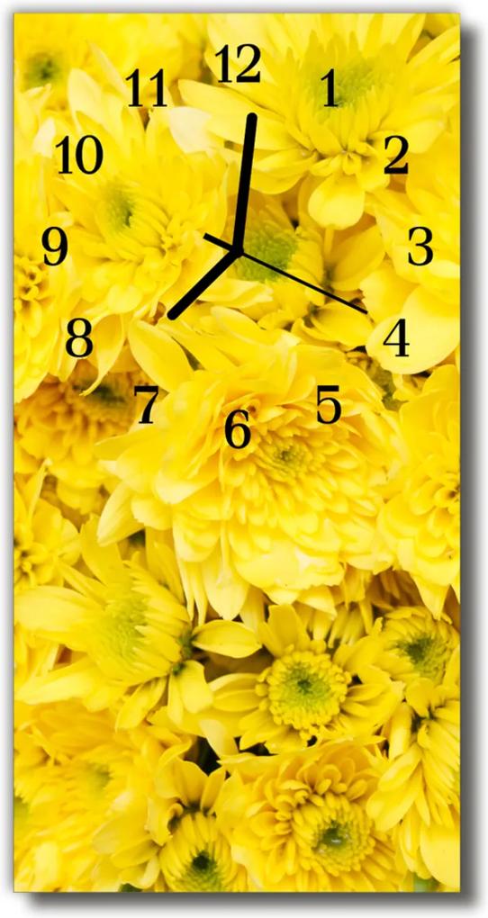 Sklenené hodiny vertikálne  Kvety žlté kvety