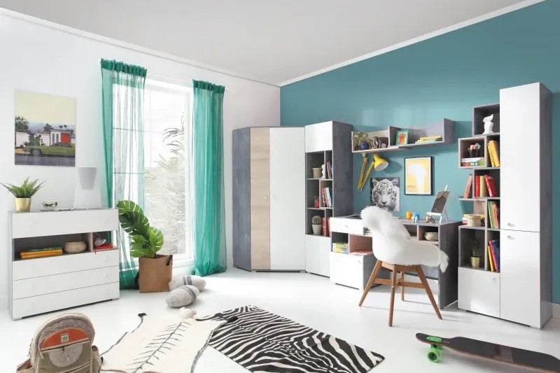 Regál Sigma 4, biela mat / betón