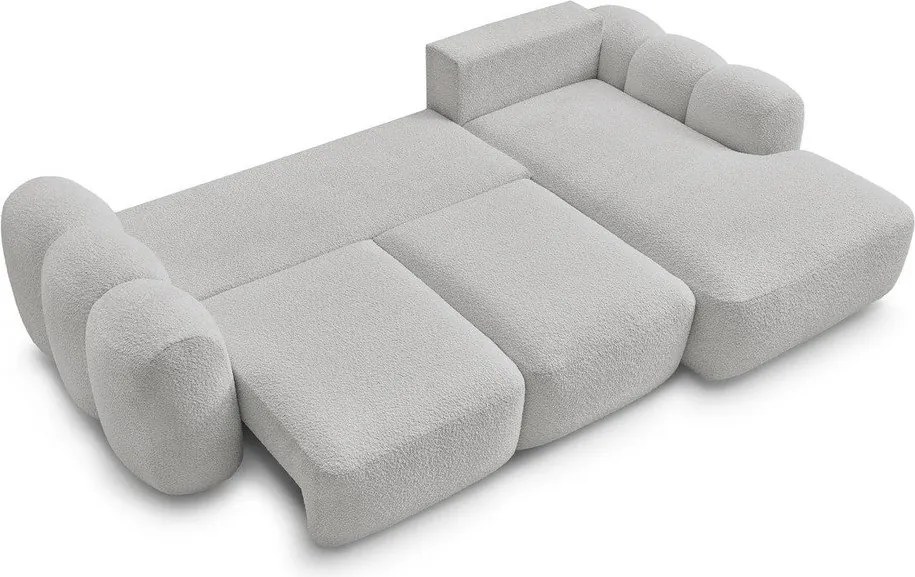 Svetlosivá rozkladacia/s úložným priestorom rohová pohovka z textílie buklé (pravý roh/s leňoškou) Montaigne – Bobochic Paris