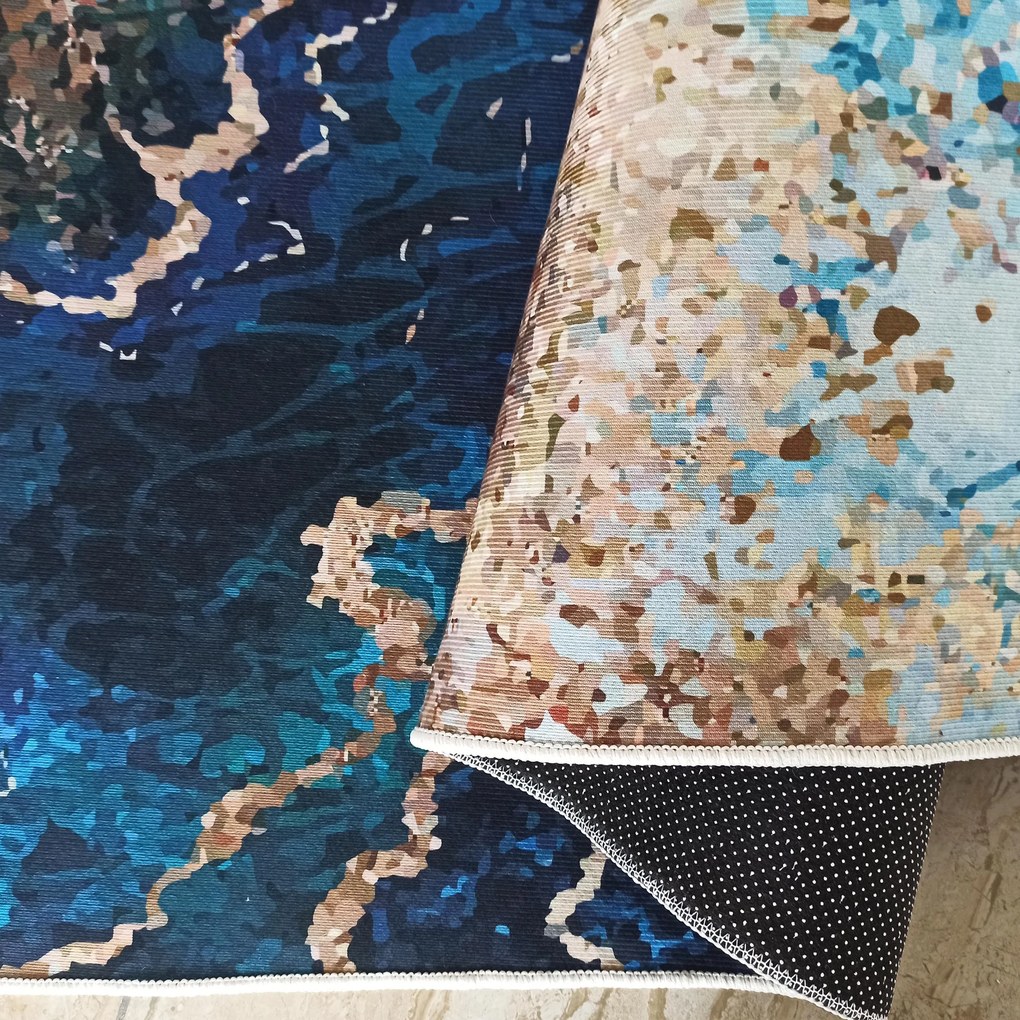 DY Modrý koberec s abstraktným vzorom Horeca-New 111 Rozmer: 80x150 cm