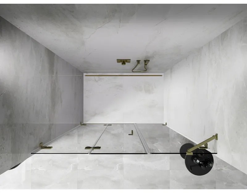 Mexen Lunar-F, skladacie ľavé sprchové dvere 140 cm, 8mm číre sklo, zlatý matný profil, 836S-140-050-55-00-L