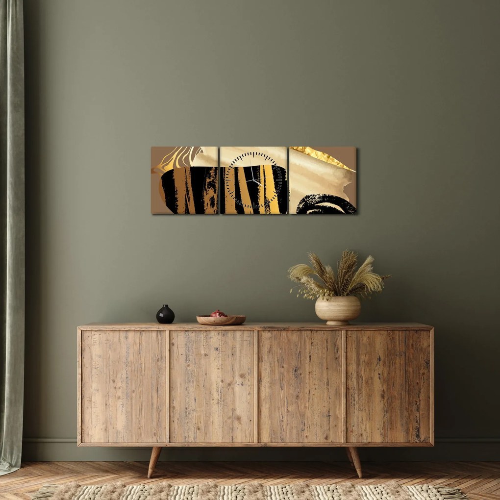 Obraz - Abstrakcia golden brown N⁰2 (s hodinami) (90x30 cm)