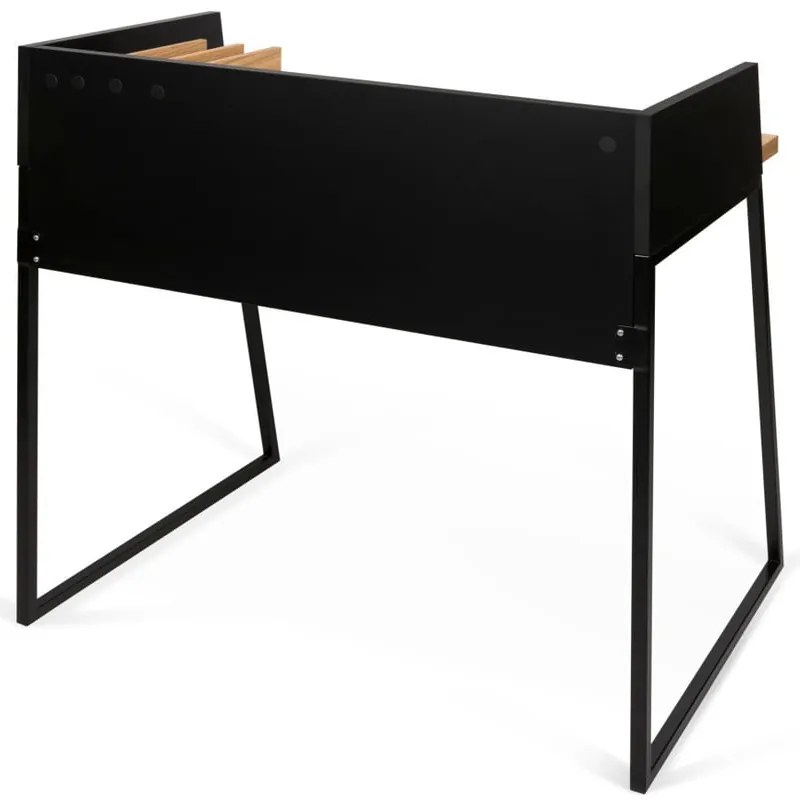 Čierny pracovný stôl s detailmi v dekore dubového dreva TemaHome Volga