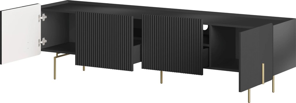 TV skrinka Malmi 200 cm - čierny mat / zlatá