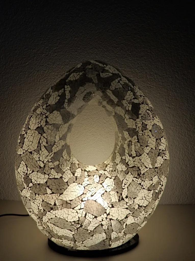Luxusná stolná lampa OVAL 50 cm bielo- sivá, ručná práca