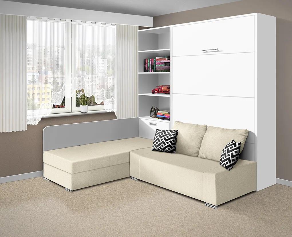 Nabytekmorava Sklápacia posteľ s pohovkou VS 21075 - 200x140 cm farba pohovky: Hnedá, Typ farebného prevedenia: Antracit / dvere biele
