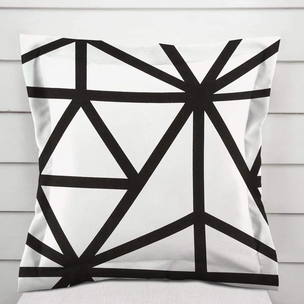 Biante Bavlnená obliečka na vankúš s lemom Sandra SA-577 Čierne geometrické vzory na bielom 45 x 45 cm