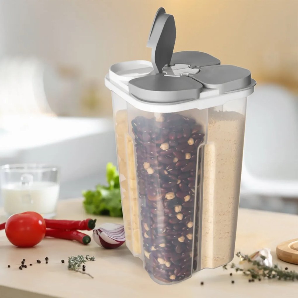 Delená dóza na potraviny so 4 sekciami - 2,45 l (4 x 0,6 l) FOLY Extra, sivá