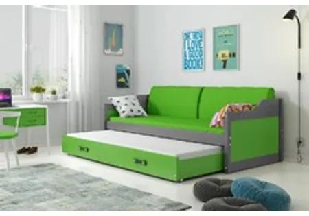 Detská posteľ alebo gauč s výsuvnou posteľou DAVID 200x90 cm Zelená Sivá