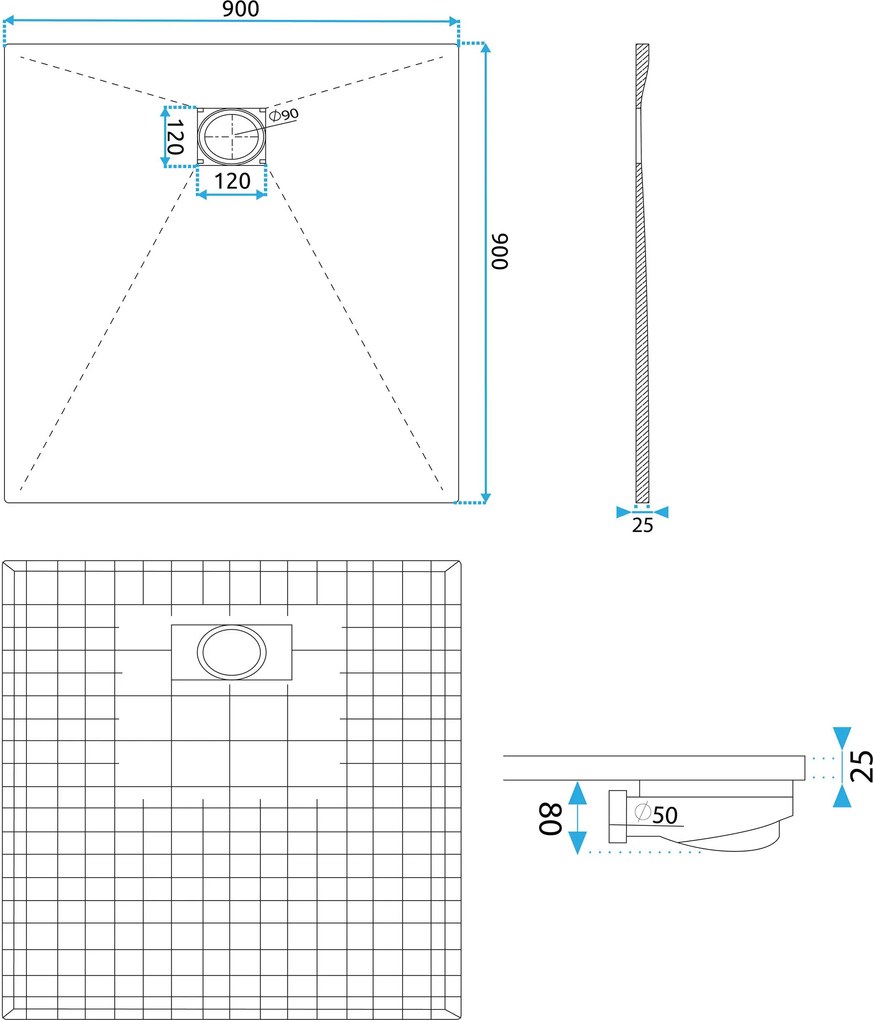 Rea Magnum, sprchová vanička 90x90x2,5 cm, čierna, REA-K3910