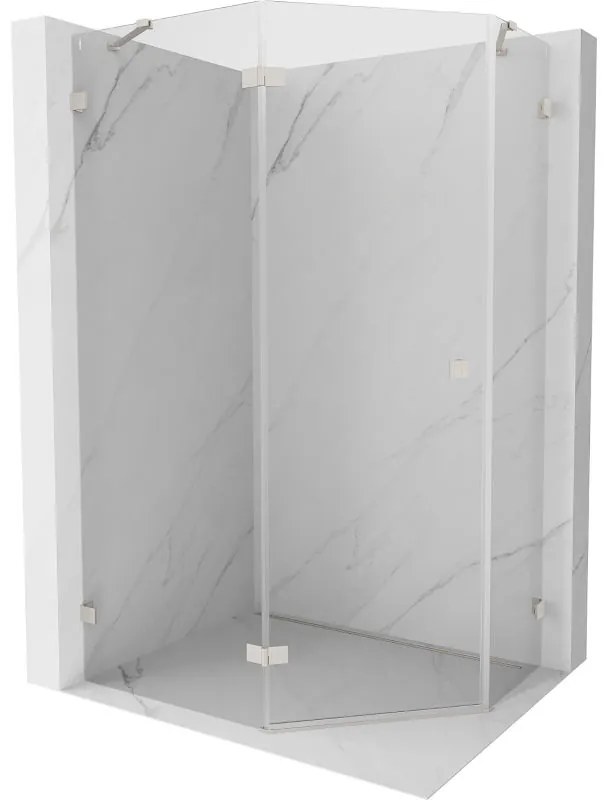 Mexen Lunar, päťuholníkový sprchový kút naklápací doľava 100 x 80 cm, 8mm číre sklo, oceľový profil, 831-100L-080P-97-00-L