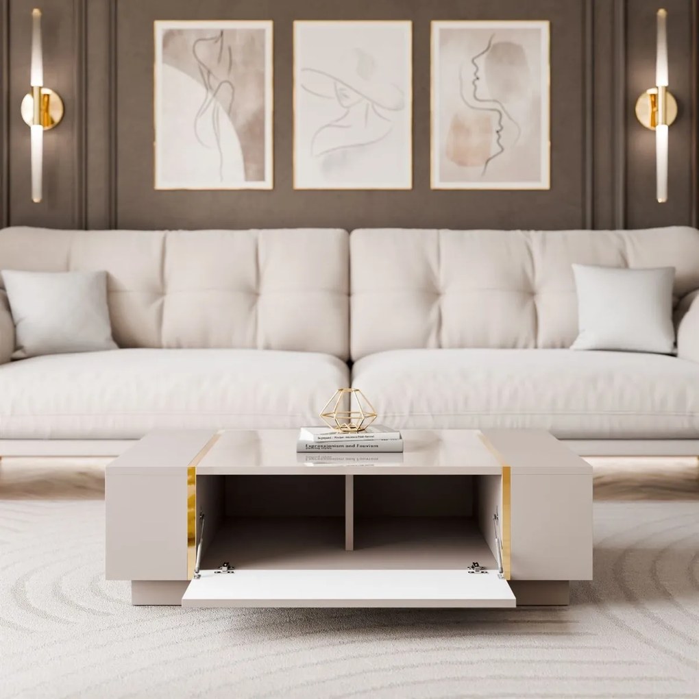 KONFERENČNÝ STOLÍK SANTINO KAŠMÍR VYSOKÝ LESK / ZLATÝ