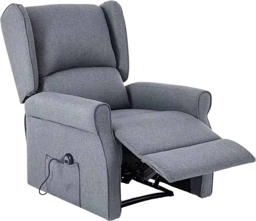 TV kreslo ušiak STILO PLUS s elektrickým polohovaním — látka, sivá, nosnosť 130 kg