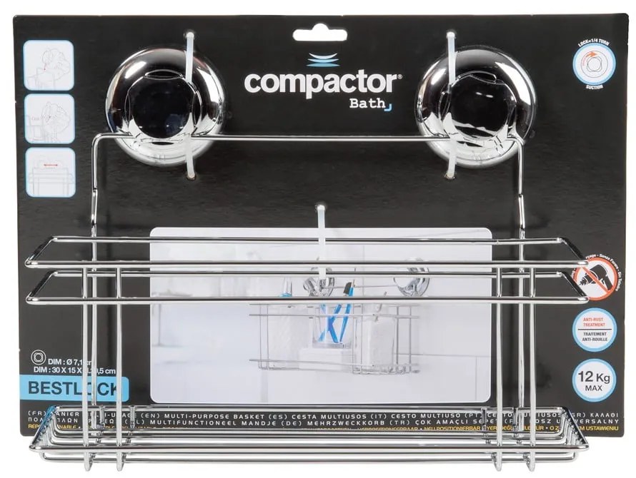 Samodržiaca kovová kúpeľňová polička v striebornej farbe Bestlock Bath – Compactor