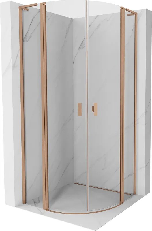 Mexen Mist L, štvrťkruhový sprchový kút s 2-krídlovými dverami, 90 x 90 cm, 8mm číre sklo, medený profil, 8A32L-090-090-65-00