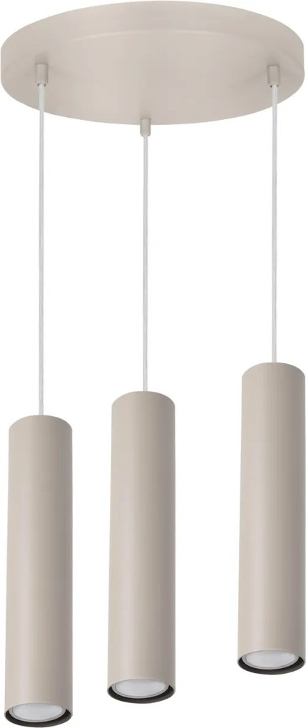 Závesné svietidlo Tuba, 3x béžové kovové tienidlo, o