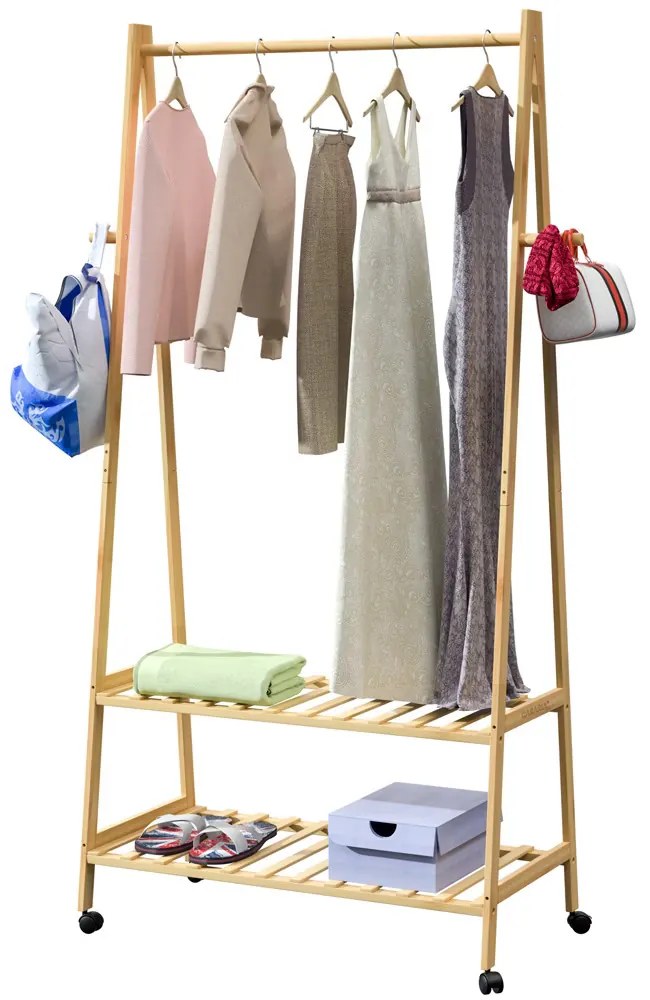 InternetovaZahrada Vešiak na oblečenie s kolieskami 155x70x45cm - bambus