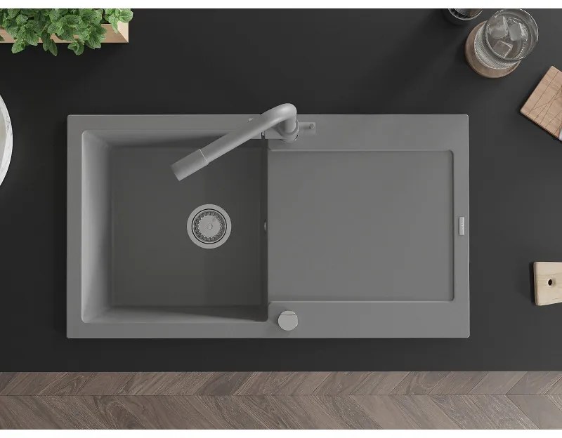 Mexen Leo, drez granitový 900x500x190 mm, 1-komorový a šedá batéria Duero, šedá, 6501-71-671600-71
