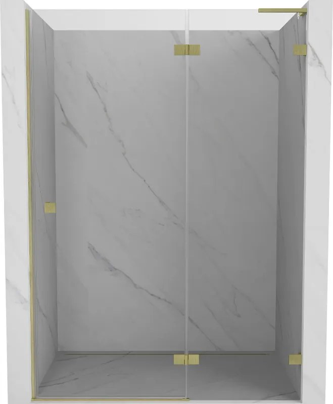 Mexen, Mexen Lunar L výklopné pravé sprchové dvere 130 cm, transparentné, brúsené zlaté - 834L-130-000-55-00-P
