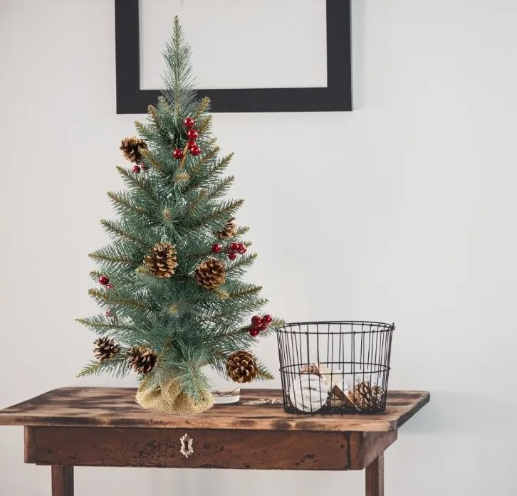 Vianočný stromček Smrek strieborný so šiškou a jarabinou 55 cm