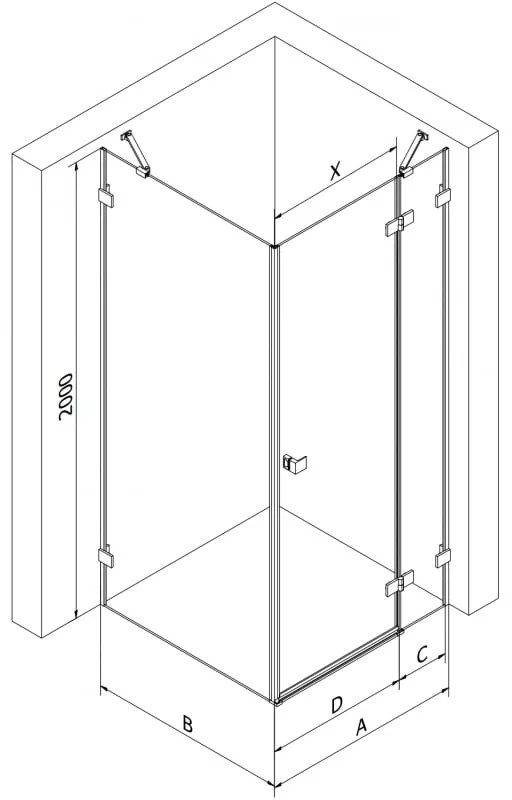 Mexen Lunar, pravostranný výklopný sprchový kút 95 x 70 cm, 8mm číre sklo, profil medená matná, 834-095-070-65-00-P