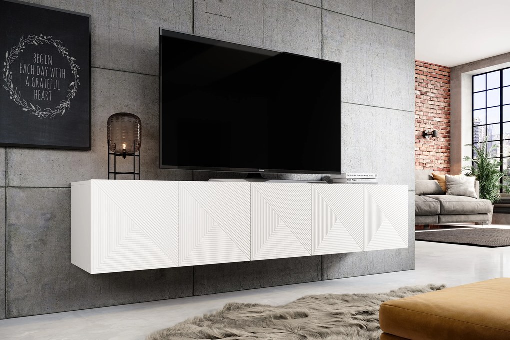 Závesný TV stolík Asha 200 cm - biely mat