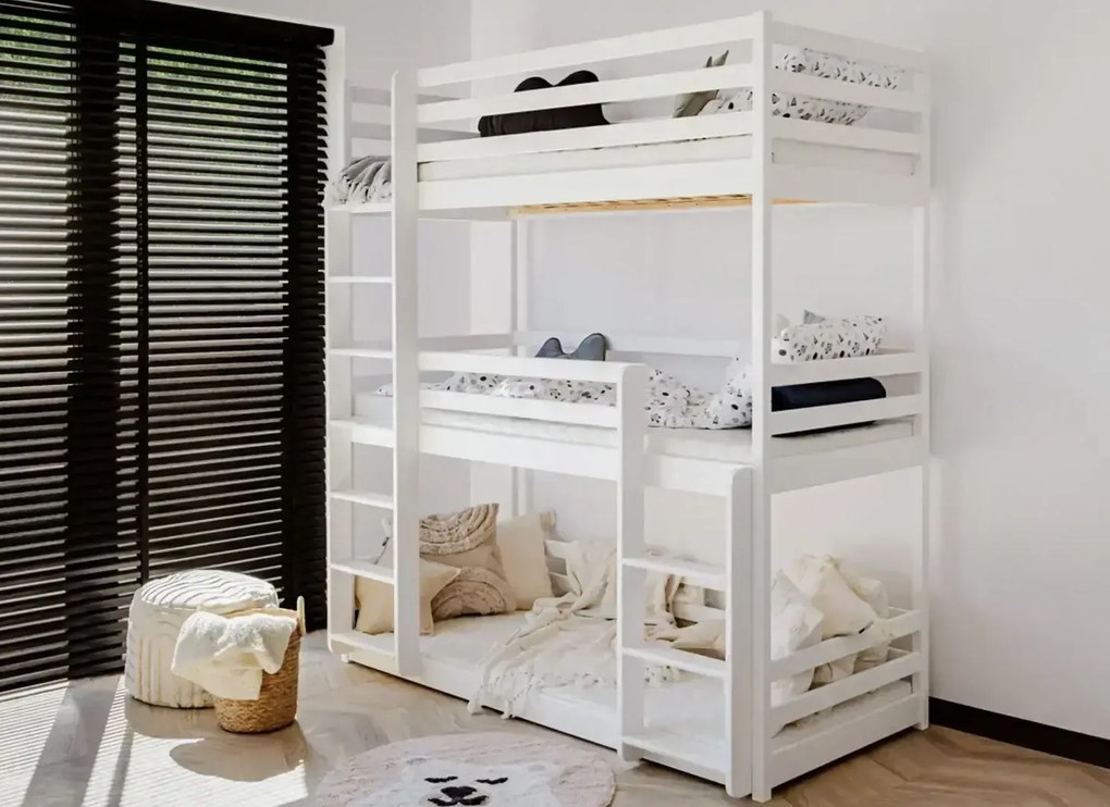 Detská trojposchodová posteľ TEDDY - 200x90 cm - biela