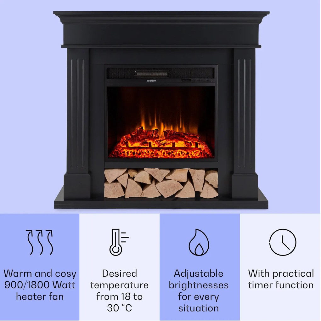 Klarstein Las Pilas, elektrický krbový ohrievač s ventilátorom, 900/1800 W, týždenný časovač, diaľkové ovládanie