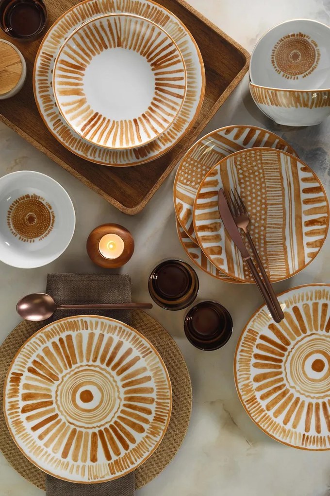 Porcelánová jedálenská súprava 24 ks Zag hnedá/biela